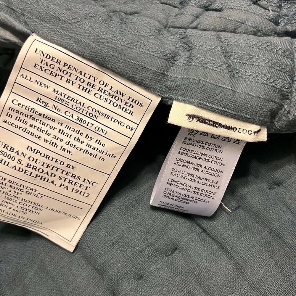New Anthropologie Ellery Pieced California King Size Quilt Dark Blue